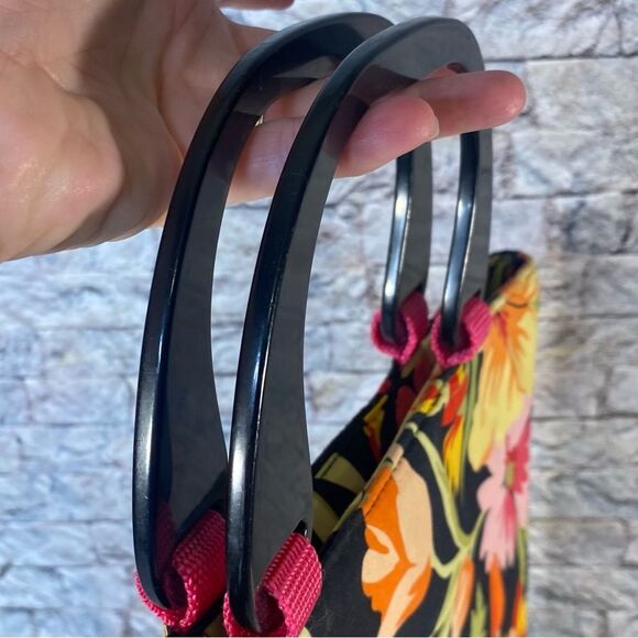 Floral Wheat Straw Tote Bag Dual Handle Snap Closure Brightly Colored Handbag - Picture 2 of 7